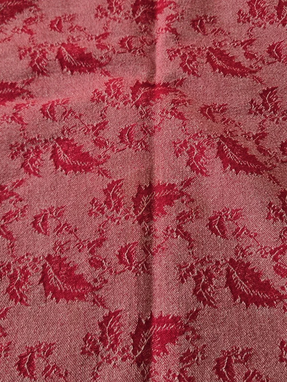 Martha Stewart Red Cotton Blanket With Leaves, Holiday Throw